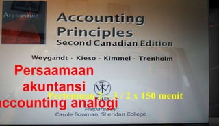 Persaamaan
akuntansi
accounting analogi
Pertemuan 2 – 3 / 2 x 150 menit
 