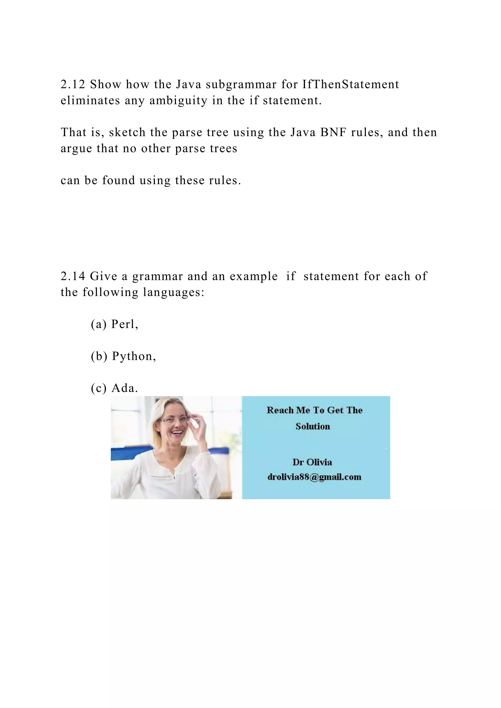 2.12 Show how the Java subgrammar for IfThenStatement eliminates any.docx