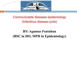 Communicable diseases epidemiology
(Infectious disease cycle)
BY: Agumas Fentahun
(BSC in HO, MPH in Epidemiology)
1
 