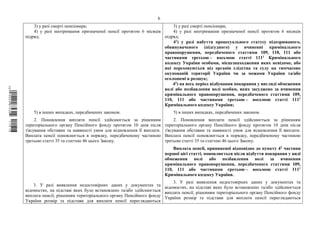 6
3) у разі смерті пенсіонера;
4) у разі неотримання призначеної пенсії протягом 6 місяців
підряд;
5) в інших випадках, передбачених законом.
2. Поновлення виплати пенсії здійснюється за рішенням
територіального органу Пенсійного фонду протягом 10 днів після
з'ясування обставин та наявності умов для відновлення її виплати.
Виплата пенсії поновлюється в порядку, передбаченому частиною
третьою статті 35 та статтею 46 цього Закону.
3. У разі виявлення недостовірних даних у документах та
відомостях, на підставі яких було встановлено та/або здійснюється
виплата пенсії, рішенням територіального органу Пенсійного фонду
України розмір та підстави для виплати пенсії переглядаються
3) у разі смерті пенсіонера;
4) у разі неотримання призначеної пенсії протягом 6 місяців
підряд;
41) у разі набуття процесуального статусу підозрюваного,
обвинуваченого (підсудного) у вчиненні кримінального
правопорушення, передбаченого статтями 109, 110, 111 або
частинами третьою – восьмою статті 1111 Кримінального
кодексу України особами, місцезнаходження яких невідоме, або
які переховуються від органів слідства та суду на тимчасово
окупованій території України чи за межами України та/або
оголошені в розшук;
42) на весь період відбування покарання у вигляді обмеження
волі або позбавлення волі особам, яких засуджено за вчинення
кримінального правопорушення, передбаченого статтями 109,
110, 111 або частинами третьою – восьмою статті 1111
Кримінального кодексу України;
5) в інших випадках, передбачених законом.
2. Поновлення виплати пенсії здійснюється за рішенням
територіального органу Пенсійного фонду протягом 10 днів після
з'ясування обставин та наявності умов для відновлення її виплати.
Виплата пенсії поновлюється в порядку, передбаченому частиною
третьою статті 35 та статтею 46 цього Закону.
Виплата пенсії, припиненої відповідно до пункту 42 частини
першої цієї статті, поновлюється після відбуття покарання у виді
обмеження волі або позбавлення волі за вчинення
кримінального правопорушення, передбаченого статтями 109,
110, 111 або частинами третьою – восьмою статті 1111
Кримінального кодексу України.
3. У разі виявлення недостовірних даних у документах та
відомостях, на підставі яких було встановлено та/або здійснюється
виплата пенсії, рішенням територіального органу Пенсійного фонду
України розмір та підстави для виплати пенсії переглядаються
$`1@BB0|
X
WTSPr¢
¥
¡
¥
¡
®
¡
¯
¡
¬
 
