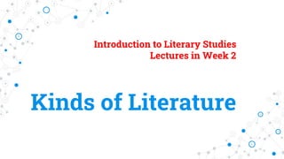 Introduction to Literary Studies
Lectures in Week 2
Kinds of Literature
 