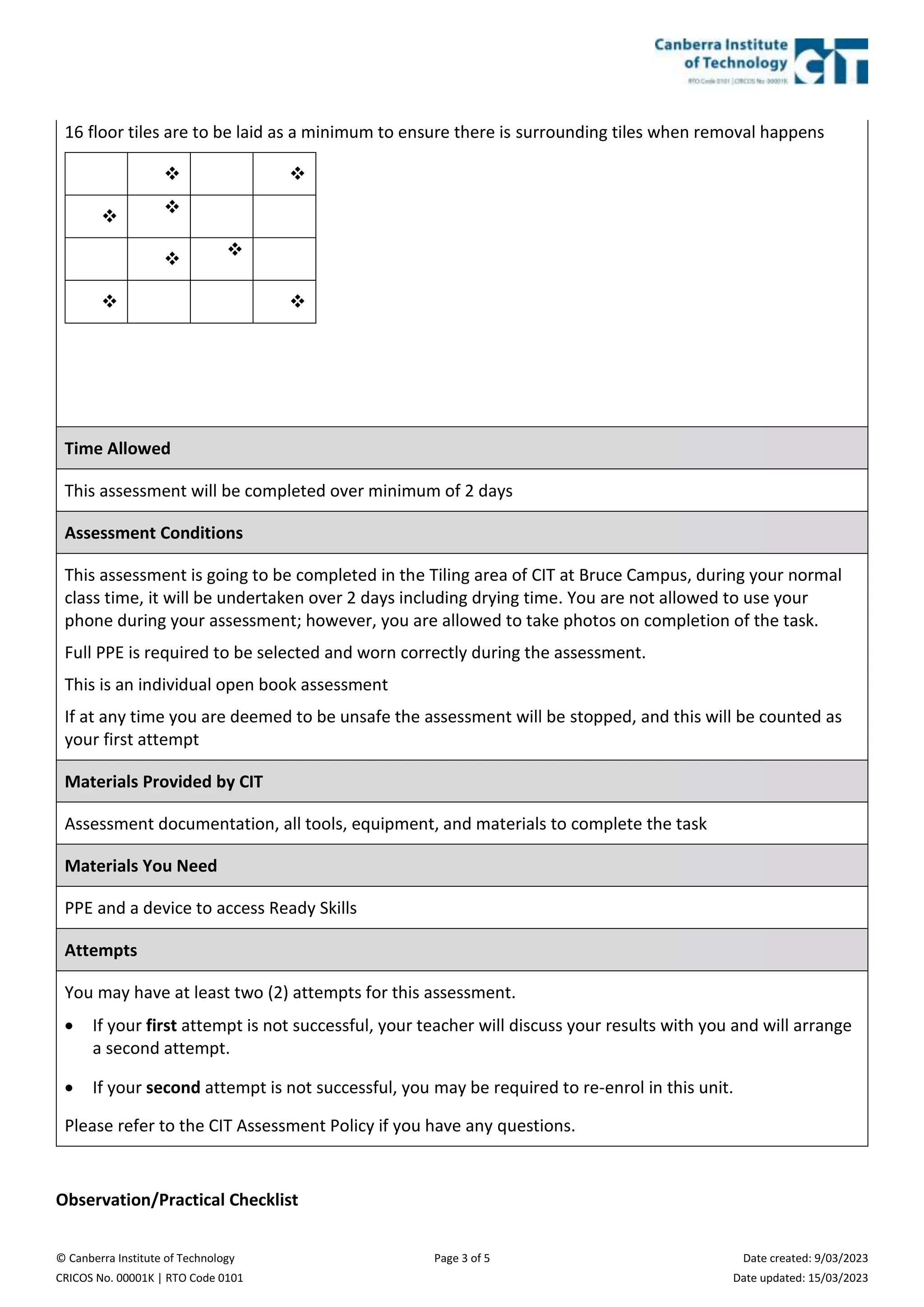 Practical Assessment_ Repair wall and floor tiling.docx | Educational ...