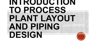 INTRODUCTION
TO PROCESS
PLANT LAYOUT
AND PIPING
DESIGN
 