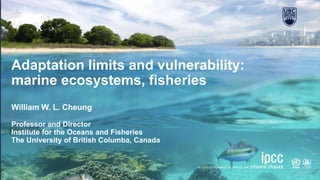Adaptation limits and vulnerability:
marine ecosystems, fisheries
William W. L. Cheung
Professor and Director
Institute for the Oceans and Fisheries
The University of British Columba, Canada
 