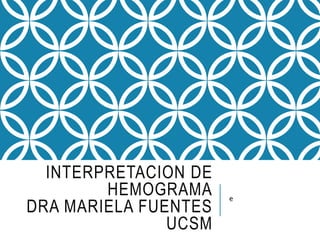 INTERPRETACION DE
HEMOGRAMA
DRA MARIELA FUENTES
UCSM
e
 