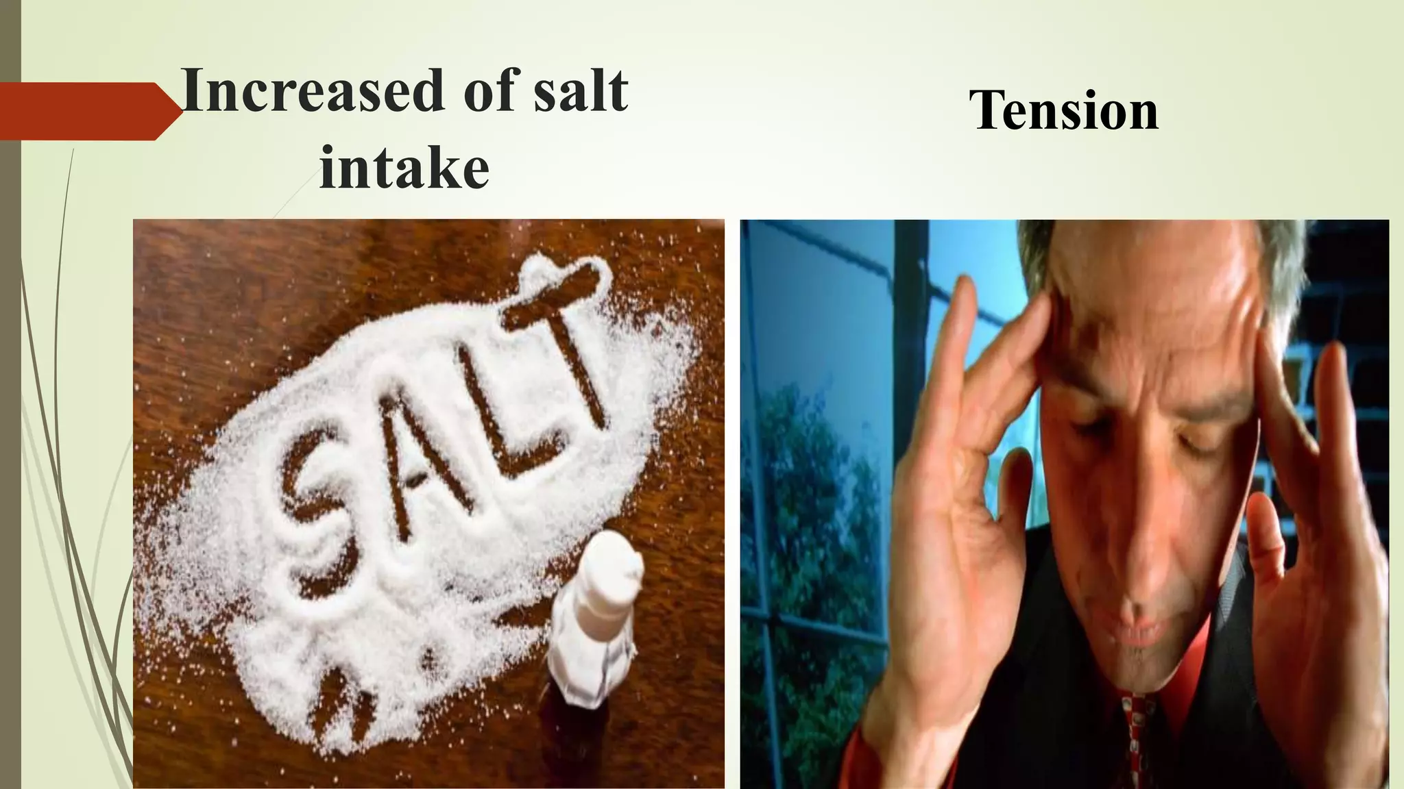Increased of salt
intake
Tension
 