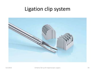 Ligation clip system
6/1/2023 Dr.Rama-Set up for laparoscopic surgery 59
 