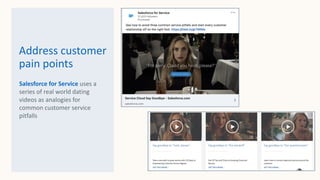 Address customer
pain points
Salesforce for Service uses a
series of real world dating
videos as analogies for
common customer service
pitfalls
 