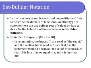 Set Notation Examples Domain 2.1 Basics of Functions and Their Graphs | PDF