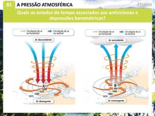 B1 A PRESSÃO ATMOSFÉRICA
Quais os estados do tempo associados aos anticiclones e
depressões barométricas?
 
