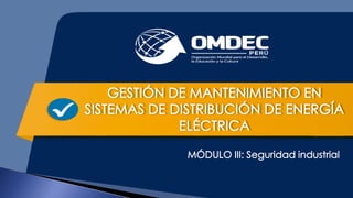 GESTIÓN DE MANTENIMIENTO EN
SISTEMAS DE DISTRIBUCIÓN DE ENERGÍA
ELÉCTRICA
MÓDULO III: Seguridad industrial
 
