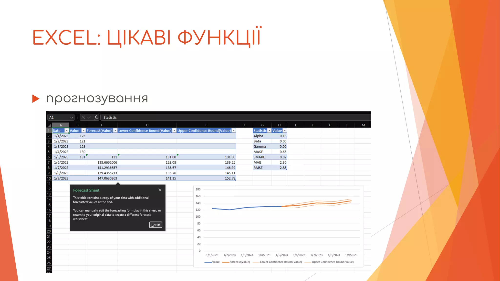 EXCEL: ЦІКАВІ ФУНКЦІЇ
 прогнозування
 
