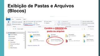 Exibição de Pastas e Arquivos
(Blocos)
Contêm a ORIGEM da
pasta ou arquivo
 