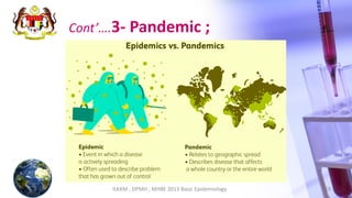 ILKKM ; DPMH ; MHBE 2013 Basic Epidemiology 19
Cont’….3- Pandemic ;
 
