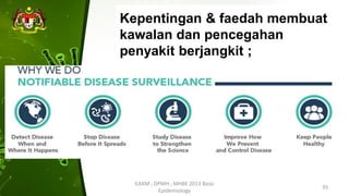 Kepentingan & faedah membuat
kawalan dan pencegahan
penyakit berjangkit ;
ILKKM ; DPMH ; MHBE 2013 Basic
Epidemiology
35
 