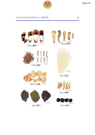 ตํารับยาปรับการไหลเวียนของชี่ภายในรางกาย: ซูจื่อเจี้ยงชี่ทัง 89
2 เซนติเมตร
3 เซนติเมตร
2 เซนติเมตร
2 เซนติเมตร
2 เซนติเมตร
2 เซนติเมตร 2 เซนติเมตร
โฮวผอ (厚朴)
กันเฉา (甘草)
เฉียนหู (前胡)
ตังกุย (当归)
โรวกุย (肉桂)
เซิงเจียง (生姜)
ซูเยี่ย (苏叶) ตาเจา (大枣)
3 เซนติเมตร
Page 112
 