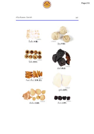 ตํารับยาขับเสมหะ: เวินตานทัง 187
2 เซนติเมตร
3 เซนติเมตร
2 เซนติเมตร
2 เซนติเมตร
2 เซนติเมตร
2 เซนติเมตร
3 เซนติเมตร 2 เซนติเมตร
ปนเซี่ย (半夏)
จูหรู (竹茹)
จื่อสือ (枳实)
เฉินผี (陈皮)
กันเฉา (จื้อ) [ 甘草 (炙)]
ฝูหลิง (茯苓)
เซิงเจียง (生姜) ตาเจา (大枣)
Page 210
 