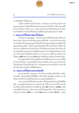 ตํารับยาจีนที่ใชบอยในประเทศไทย เลม 2
48
มาก จึงตองมีวิธีการเผาจื้อที่เหมาะสม
ภายใตสภาวะที่มีปริมาณน้ําเพียงเล็กนอย กรดอะมิโนสามารถจับตัวกับมอโนแซ็กคาไรด
(monosaccharides) เกิดเปนสารที่มีกลิ่นหอมพิเศษ เชน valine จับตัวกับน้ําตาล ไดสารประกอบที่มีสี
น้ําตาลดํา มีกลิ่นหอม ทําใหอยากอาหาร leucine จับกับน้ําตาลจะทําใหเกิดกลิ่นขนมปง เชน เมื่อนํา
ขาวบารเลยหรือขาวเจามาผัดจะทําใหมีกลิ่นหอม มีฤทธิ์เสริมบํารุงมามและชวยยอยอาหาร เปนตน
9. ผลของการเผาจื้อตอสารกลุมคารโบไฮเดรต
คารโบไฮเดรต (carbohydrates) เปนองคประกอบทางเคมีที่สําคัญของพืช พบไดประมาณ
รอยละ 85-90 เปนสวนประกอบที่สําคัญของเซลลและเนื้อเยื่อพืช ประกอบดวยน้ําตาลหลายชนิด
เชน มอโนแซ็กคาไรด (monasaccharides) โอลิโกแซ็กคาไรด (oligosaccharides) และพอลิแซ็กคาไรด
(polysaccharides) เปนตน ในสมัยกอนคนสวนใหญยังไมคอยใหความสนใจตอน้ําตาลในพืชมากนัก
ตอมาพบวาความมีชีวิตชีวาจะเกี่ยวของกับน้ําตาล จึงทําใหคนหันมาสนใจและมีการศึกษาวิจัยมากขึ้น
เชน ผลพลับแหงมี mannose เปนสารสําคัญที่มีสรรพคุณในการรักษาแผลในปากเด็กและชวยระบายทอง
นอกจากนี้พอลิแซ็กคาไรดในพืชยังชวยใหระบบการทํางานของรางกายดีขึ้น เชน พอลิแซ็กคาไรด
ในเห็ดหอม (香菇 เซียงกู) โปงรากสน (茯苓 ฝูหลิง) มีฤทธิ์เสริมระบบภูมิตานทานโรคและตานมะเร็ง
น้ําตาลกลุมมอโนแซ็กคาไรดและกลุมโอลิโกแซ็กคาไรดที่มีโมเลกุลเล็ก สามารถละลายไดดีใน
น้ํา โดยเฉพาะในน้ํารอน สวนกลุมพอลิแซ็กคาไรดละลายน้ําไดนอย แตสามารถถูกแยกสลายดวยน้ํา
ไดเปนมอโนแซ็กคาไรดและโอลิโกแซ็กคาไรด ดวยเหตุผลดังกลาวจึงควรหลีกเลี่ยงการนําตัวยาที่มี
น้ําตาลเปนองคประกอบไปแชน้ํา แตใหใชวิธีพรมน้ําแทน
10. ผลของการเผาจื้อตอสารประเภทอนินทรีย
สารประเภทอนินทรีย (inorganics) พบมากในแรธาตุ ฟอสซิลของสัตวหรือพืช และเปลือก
กระดองสัตว เกลืออนินทรียที่พบในพืชที่ใชเปนยา ไดแก โซเดียม โพแตสเซียม แคลเซียม แมงกานีส
ซึ่งสวนมากจะจับตัวกับสารอินทรียในรูปเกลือพบกระจายอยูตามเซลลเนื้อเยื่อตาง ๆ
ยาจําพวกแรธาตุมักเผาจื้อโดยวิธีการสะตุ หรือบางครั้งเมื่อสะตุเสร็จแลวจะพรมน้ําสมซึ่งใชเปน
ฝูเลี่ยว การสะตุจะมีผลตอลักษณะทางกายภาพของตัวยา คือ ทําใหเปราะแตกงาย ชวยใหการออกฤทธิ์
ของยาดีขึ้น สงผลใหประสิทธิผลในการรักษาดีขึ้น เชน ฉั่วสือ (磁石) จื้อหรันถง (自然铜) เปนตน
ธาตุวัตถุที่มีน้ําผลึกในโมเลกุล เมื่อนํามาสะตุจะทําใหน้ําผลึกสูญเสียไป ทําใหสรรพคุณของตัวยา
เปลี่ยนไป เชน เกลือจืด (石膏 สือเกา) สารสม (明矾 หมิงฝาน) หานสุยสือ (寒水石) ธาตุวัตถุ
Page 71
 