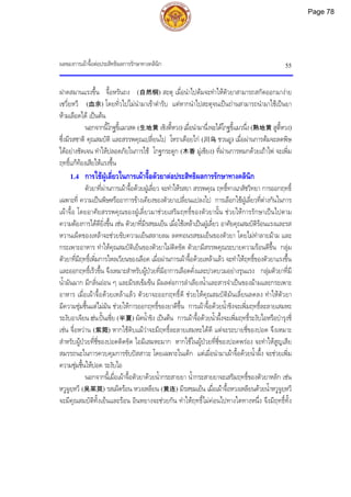 ผลของการเผาจื้อตอประสิทธิผลการรักษาทางคลินิก 55
ฝาดสมานแรงขึ้น จื้อหรันถง (自然铜) สะตุ เมื่อนําไปตมจะทําใหตัวยาสามารถสกัดออกมางาย
เซวี่ยหวี (血余) โดยทั่วไปไมนํามาเขาตํารับ แตหากนําไปสะตุจนเปนถานสามารถนํามาใชเปนยา
หามเลือดได เปนตน
นอกจากนี้โกฐขี้แมวสด (生地黄 เซิงตี้หวง)เมื่อนํามานึ่งจะไดโกฐขี้แมวนึ่ง (熟地黄 สูตี้หวง)
ซึ่งมีรสชาติ คุณสมบัติ และสรรพคุณเปลี่ยนไป โหราเดือยไก (川乌 ชวนอู) เมื่อผานการตมจะลดพิษ
ไดอยางชัดเจน ทําใหปลอดภัยในการใช โกฐกระดูก (木香 มูเซียง) ที่ผานการหมกดวยเถาไฟ จะเพิ่ม
ฤทธิ์แกทองเสียใหแรงขึ้น
1.4 การใชฝูเลี่ยวในการเผาจื้อตัวยาตอประสิทธิผลการรักษาทางคลินิก
ตัวยาที่ผานการเผาจื้อดวยฝูเลี่ยว จะทําใหรสยา สรรพคุณ ฤทธิ์ทางเภสัชวิทยา การออกฤทธิ์
เฉพาะที่ ความเปนพิษหรืออาการขางเคียงของตัวยาเปลี่ยนแปลงไป การเลือกใชฝูเลี่ยวที่ตางกันในการ
เผาจื้อ โดยอาศัยสรรพคุณของฝูเลี่ยวมาชวยเสริมฤทธิ์ของตัวยานั้น ชวยใหการรักษาเปนไปตาม
ความตองการไดดียิ่งขึ้น เชน ตัวยาที่มีรสขมเย็น เมื่อใชเหลาเปนฝูเลี่ยว อาศัยคุณสมบัติรอนแรงและรส
หวานเผ็ดของเหลาจะชวยขับความเย็นสลายลม ลดทอนรสขมเย็นของตัวยา โดยไมทําลายมาม และ
กระเพาะอาหาร ทําใหคุณสมบัติเย็นของตัวยาไมติดขัด ตัวยามีสรรพคุณระบายความรอนดีขึ้น กลุม
ตัวยาที่มีฤทธิ์เพิ่มการไหลเวียนของเลือด เมื่อผานการเผาจื้อดวยเหลาแลว จะทําใหฤทธิ์ของตัวยาแรงขึ้น
และออกฤทธิ์เร็วขึ้น จึงเหมาะสําหรับผูปวยที่มีอาการเลือดคั่งและปวดบวมอยางรุนแรง กลุมตัวยาที่มี
น้ํามันมาก มีกลิ่นออน ๆ และมีรสเขมขน มีผลตอการลําเลียงน้ําและสารจําเปนของมามและกระเพาะ
อาหาร เมื่อเผาจื้อดวยเหลาแลว ตัวยาจะออกฤทธิ์ดี ชวยใหคุณสมบัติมันเลี่ยนลดลง ทําใหตัวยา
มีความชุมชื้นแตไมมัน ชวยใหการออกฤทธิ์ของยาดีขึ้น การเผาจื้อดวยน้ําขิงจะเพิ่มฤทธิ์ละลายเสมหะ
ระงับอาเจียน เชนปนเซี่ย (半夏) ผัดน้ําขิง เปนตน การเผาจื้อดวยน้ําผึ้งจะเพิ่มฤทธิ์ระงับไอหรือบํารุงชี่
เชน จื่อหวาน (紫菀) หากใชดิบแมวาจะมีฤทธิ์ละลายเสมหะไดดี แตจะระบายชี่ของปอด จึงเหมาะ
สําหรับผูปวยที่ชี่ของปอดติดขัด ไอมีเสมหะมาก หากใชในผูปวยที่ชี่ของปอดพรอง จะทําใหสูญเสีย
สมรรถนะในการควบคุมการขับปสสาวะ โดยเฉพาะในเด็ก แตเมื่อนํามาเผาจื้อดวยน้ําผึ้ง จะชวยเพิ่ม
ความชุมชื้นใหปอด ระงับไอ
นอกจากนี้เมื่อเผาจื้อตัวยาดวยน้ํากระสายยา น้ํากระสายยาจะเสริมฤทธิ์ของตัวยาหลัก เชน
หวูจูยฺหวี (吴茱萸) รสเผ็ดรอน หวงเหลียน (黄连) มีรสขมเย็น เมื่อเผาจื้อหวงเหลียนดวยน้ําหวูจูยฺหวี
จะมีคุณสมบัติทั้งเย็นและรอน อินหยางจะชวยกัน ทําใหฤทธิ์ไมคอนไปทางใดทางหนึ่ง จึงมีฤทธิ์ทั้ง
Page 78
 