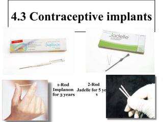 4.3 Contraceptive implants
2-Rod
Jadelle for 5 year
s
1-Rod
Implanon
for 3 years
32
 