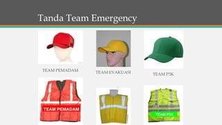 Tanda Team Emergency
TEAM PEMADAM TEAM EVAKUASI TEAM P3K
 