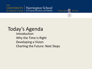Today’s Agenda
Introduction
Why the Time is Right
Developing a Vision
Charting the Future: Next Steps
 