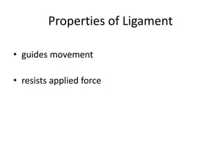 Properties of Ligament
• guides movement
• resists applied force
 