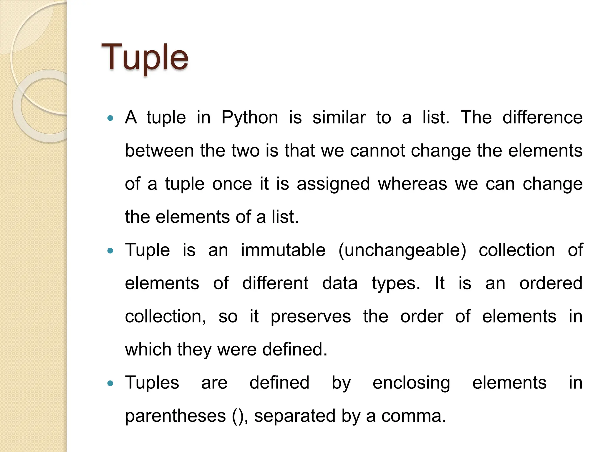 Tuples in python, usecases, applications | PPT