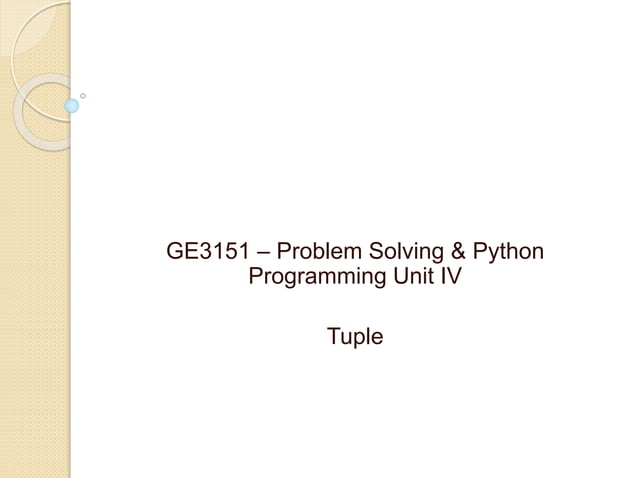 Tuples in python, usecases, applications | PPT