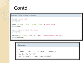 Tuples in python, usecases, applications | PPT