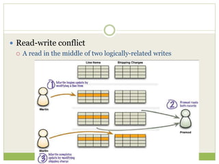  Read-write conflict
 A read in the middle of two logically-related writes
 