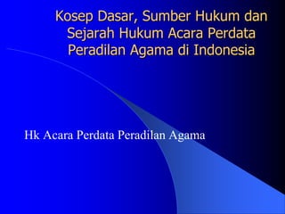 Kosep Dasar, Sumber Hukum dan
Sejarah Hukum Acara Perdata
Peradilan Agama di Indonesia
Hk Acara Perdata Peradilan Agama
 