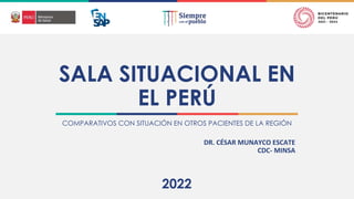 2022
SALA SITUACIONAL EN
EL PERÚ
COMPARATIVOS CON SITUACIÓN EN OTROS PACIENTES DE LA REGIÓN
DR. CÉSAR MUNAYCO ESCATE
CDC- MINSA
 