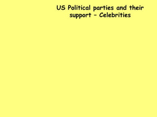 US Political parties and their
support – Celebrities
 