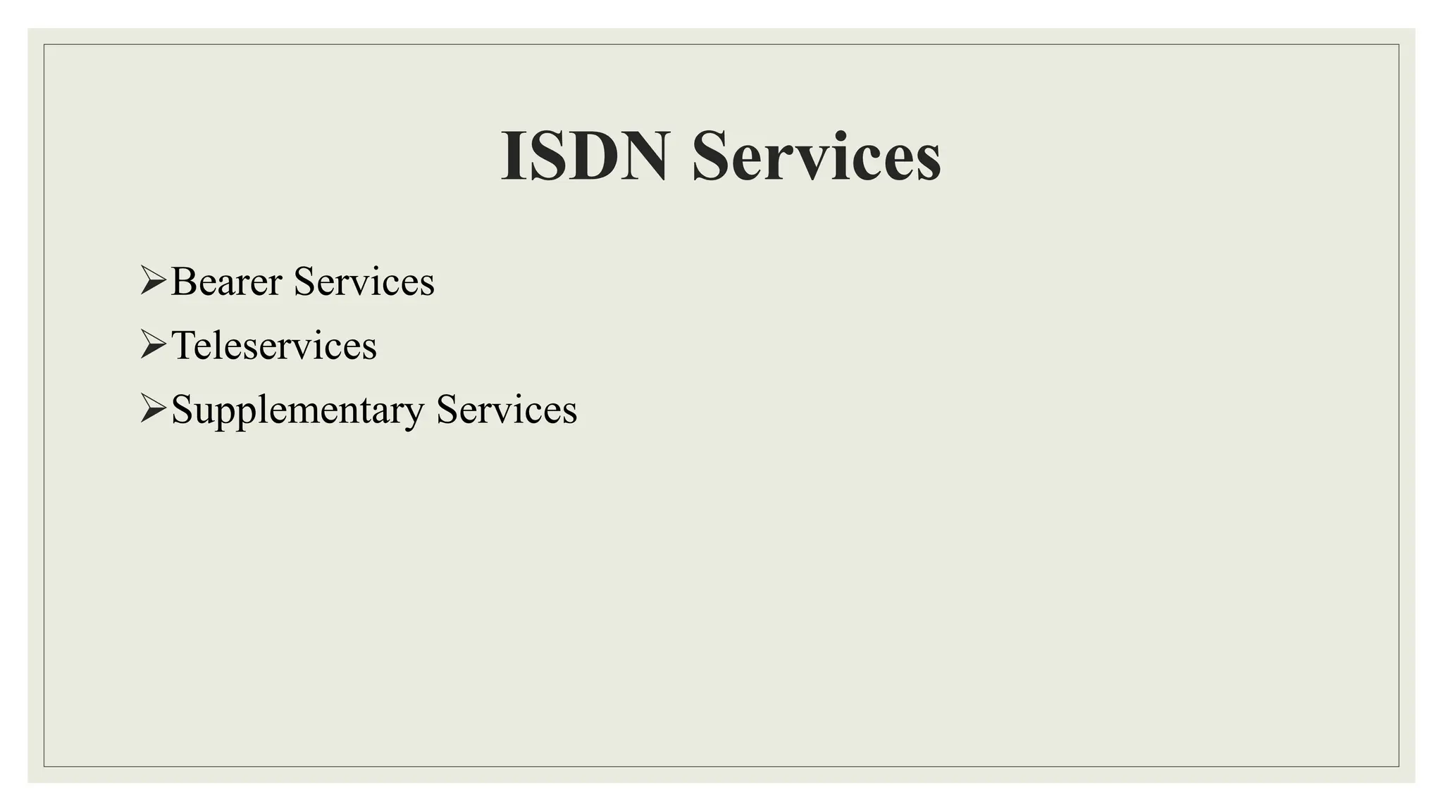ISDN Services
Bearer Services
Teleservices
Supplementary Services
 
