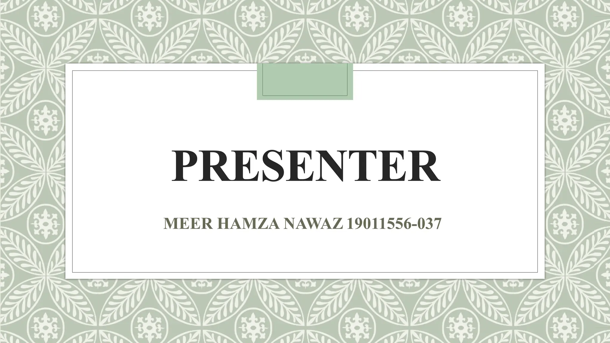 PRESENTER
MEER HAMZA NAWAZ 19011556-037
 