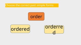 Choose the correct past simple forms
order
orderre
d
ordered
 