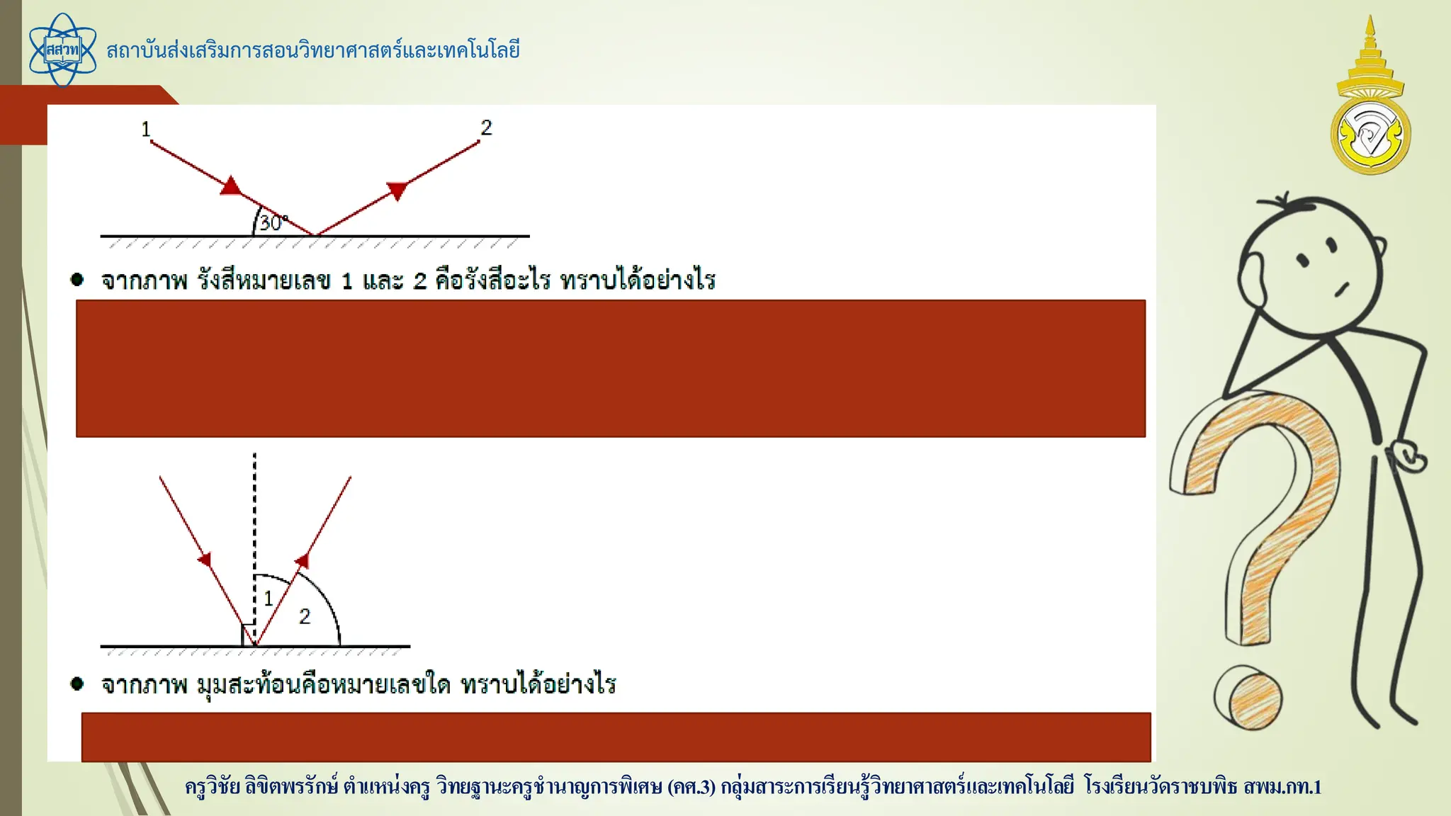 สถาบันส่งเสริมการสอนวิทยาศาสตร์และเทคโนโลยี
ครูวิชัยลิขิตพรรักษ์ ตาแหน่งครู วิทยฐานะครูชานาญการพิเศษ(คศ.3)กลุ่มสาระการเรียนรู้วิทยาศาสตร์และเทคโนโลยี โรงเรียนวัดราชบพิธ สพม.กท.1
 