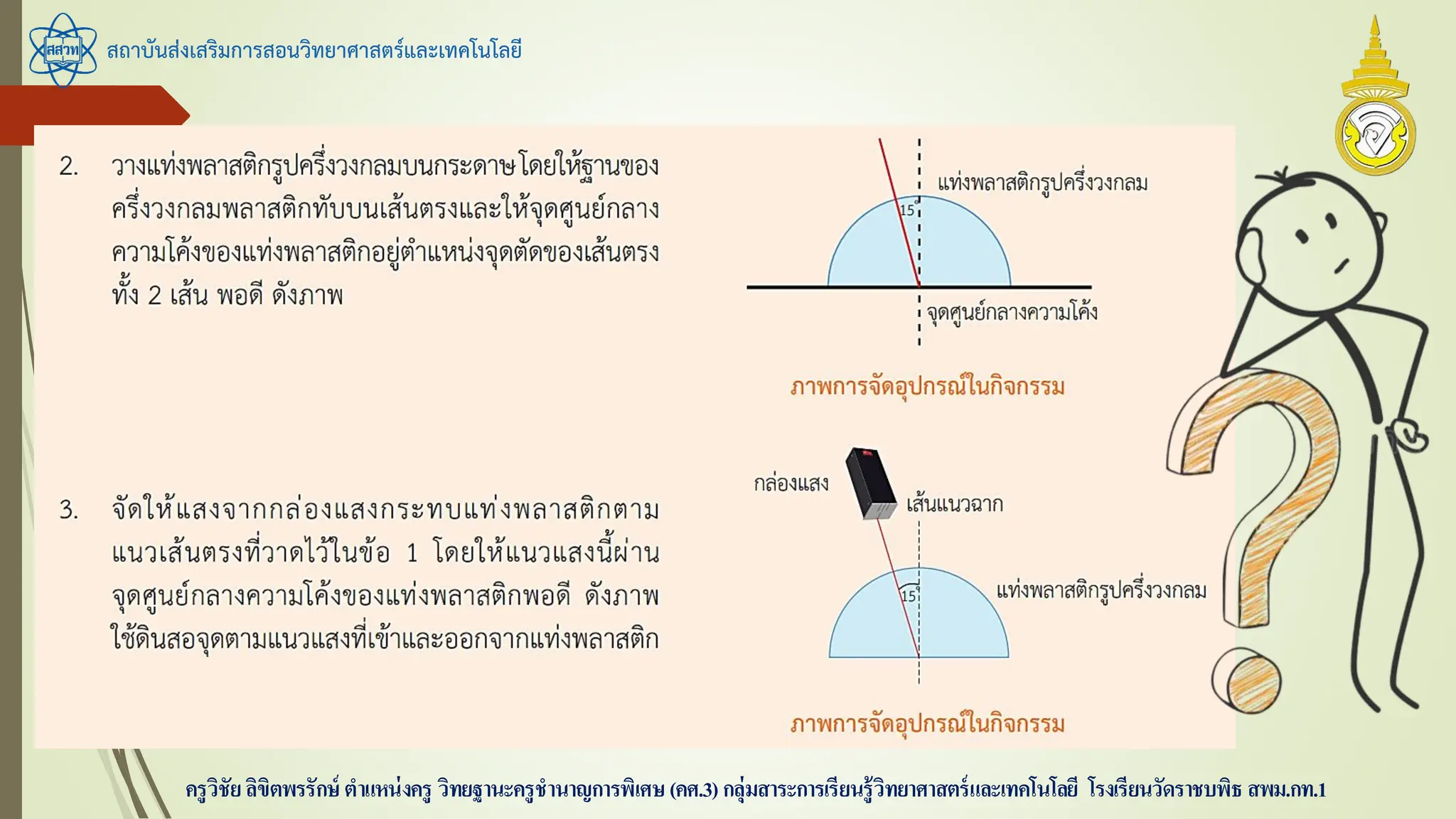 สถาบันส่งเสริมการสอนวิทยาศาสตร์และเทคโนโลยี
ครูวิชัยลิขิตพรรักษ์ ตาแหน่งครู วิทยฐานะครูชานาญการพิเศษ(คศ.3)กลุ่มสาระการเรียนรู้วิทยาศาสตร์และเทคโนโลยี โรงเรียนวัดราชบพิธ สพม.กท.1
 