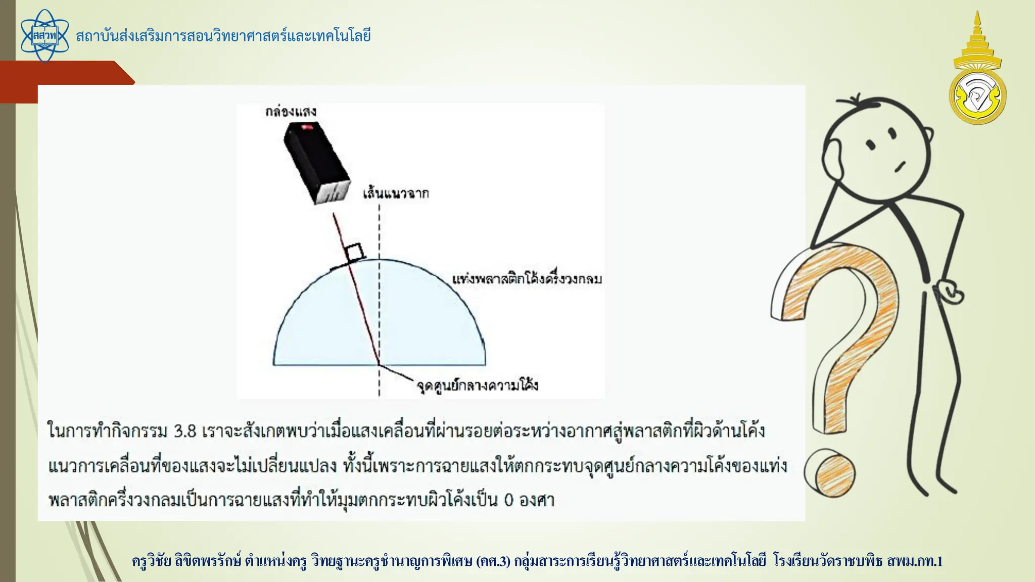 สถาบันส่งเสริมการสอนวิทยาศาสตร์และเทคโนโลยี
ครูวิชัยลิขิตพรรักษ์ ตาแหน่งครู วิทยฐานะครูชานาญการพิเศษ(คศ.3)กลุ่มสาระการเรียนรู้วิทยาศาสตร์และเทคโนโลยี โรงเรียนวัดราชบพิธ สพม.กท.1
 