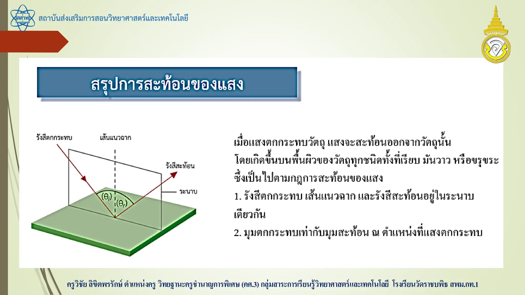 สถาบันส่งเสริมการสอนวิทยาศาสตร์และเทคโนโลยี
ครูวิชัยลิขิตพรรักษ์ ตาแหน่งครู วิทยฐานะครูชานาญการพิเศษ(คศ.3)กลุ่มสาระการเรียนรู้วิทยาศาสตร์และเทคโนโลยี โรงเรียนวัดราชบพิธ สพม.กท.1
 