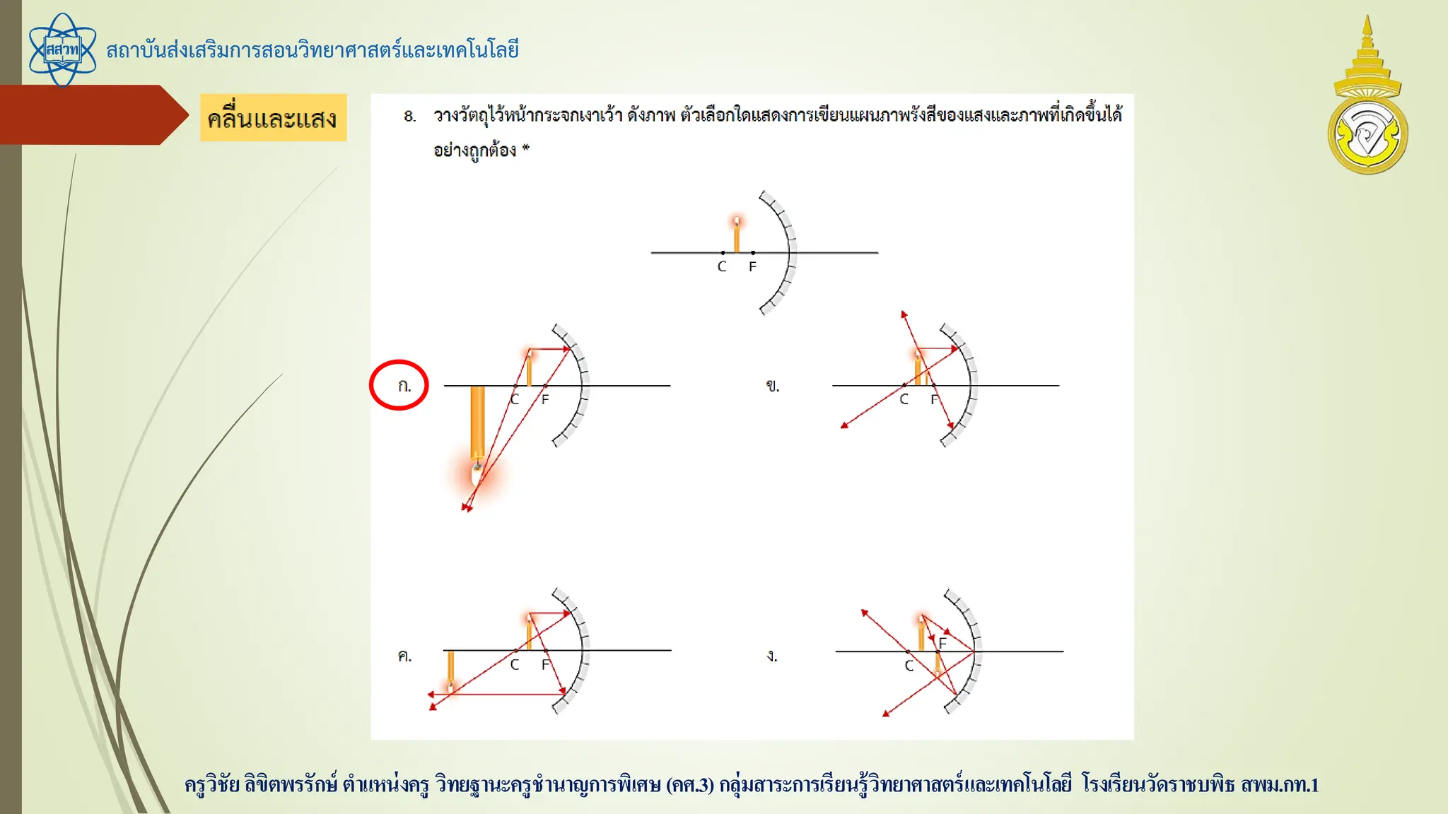 สถาบันส่งเสริมการสอนวิทยาศาสตร์และเทคโนโลยี
ครูวิชัยลิขิตพรรักษ์ ตาแหน่งครู วิทยฐานะครูชานาญการพิเศษ(คศ.3)กลุ่มสาระการเรียนรู้วิทยาศาสตร์และเทคโนโลยี โรงเรียนวัดราชบพิธ สพม.กท.1
 