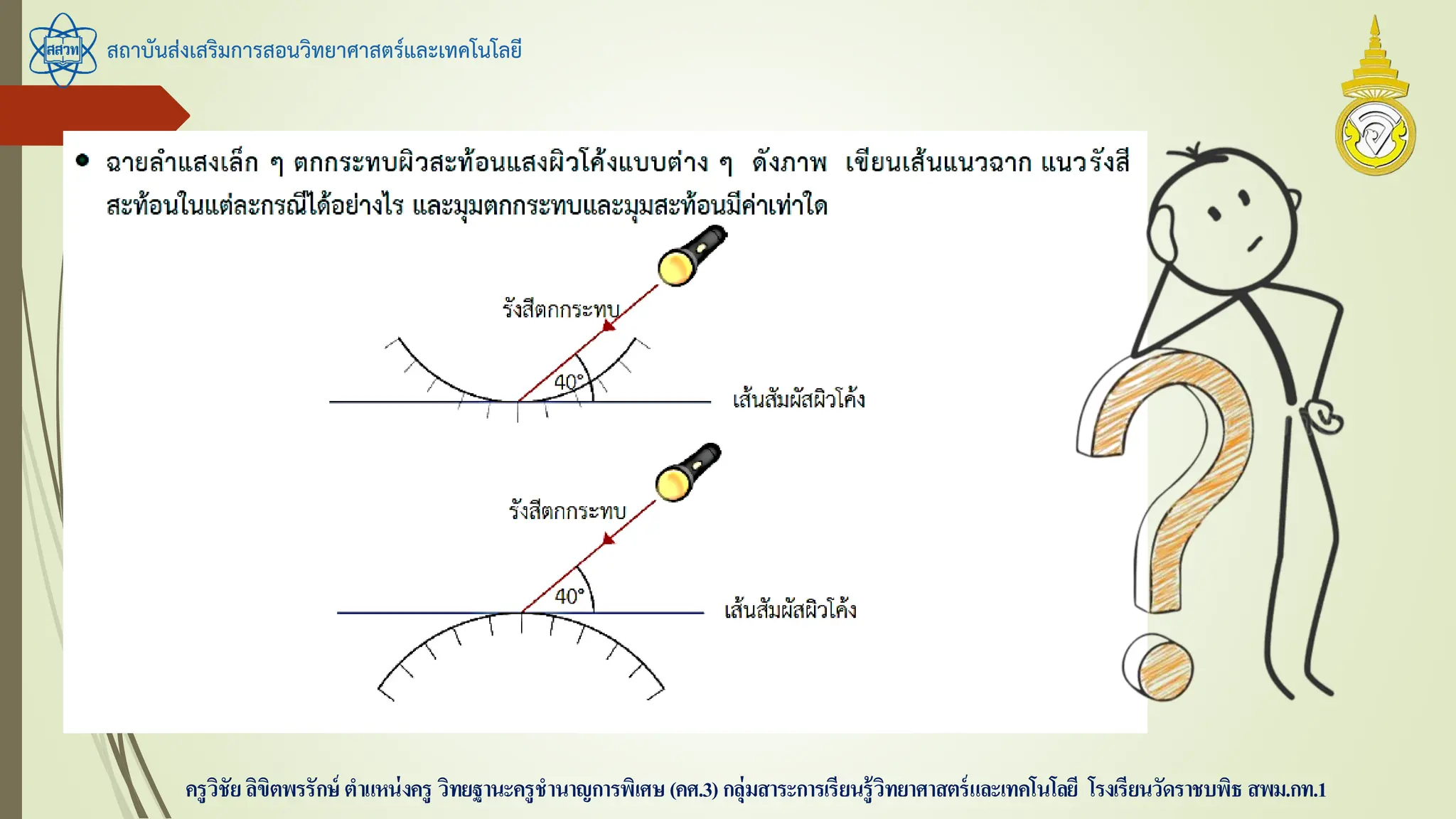สถาบันส่งเสริมการสอนวิทยาศาสตร์และเทคโนโลยี
ครูวิชัยลิขิตพรรักษ์ ตาแหน่งครู วิทยฐานะครูชานาญการพิเศษ(คศ.3)กลุ่มสาระการเรียนรู้วิทยาศาสตร์และเทคโนโลยี โรงเรียนวัดราชบพิธ สพม.กท.1
 