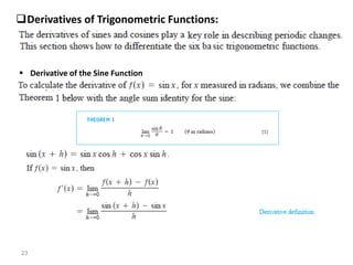 23
Derivatives of Trigonometric Functions:
 Derivative of the Sine Function
 