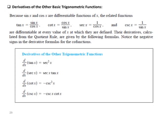 29
 Derivatives of the Other Basic Trigonometric Functions:
 