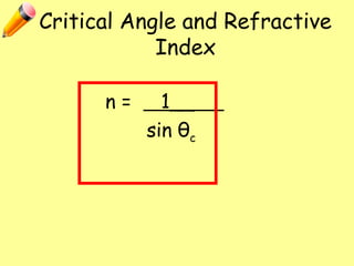 Critical Angle and Refractive
Index
n = 1__
sin θc
 