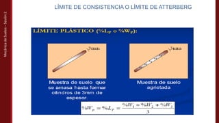Mecánica
de
Suelos
–
Sesión
2
LÍMITE DE CONSISTENCIA O LÍMITE DE ATTERBERG
 