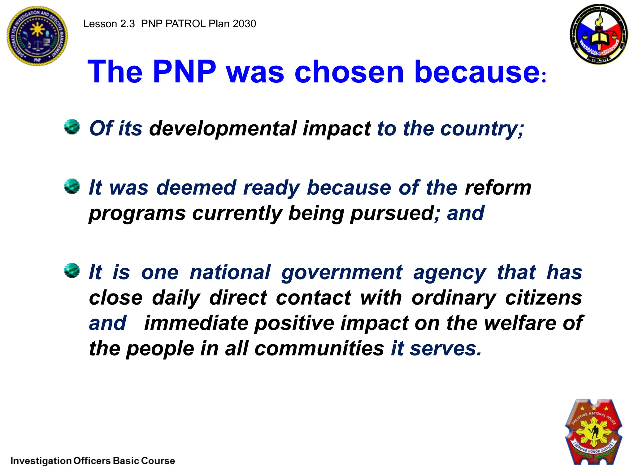 Patrol Plan 2030 for the Investigation Officers Course | PPTX