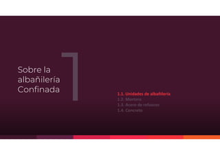 ©TEDI-PERÚ Jens Anthony Cabrera Meza
Sobre la
albañilería
Confinada 1.1. Unidades de albañilería
1.2. Mortero
1.3. Acero de refuerzo
1.4. Concreto
 