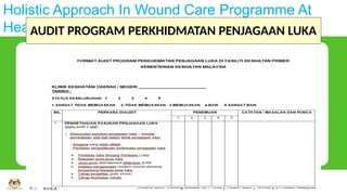 Wound Care Training Module for Primary Health Care | Ministry of Health Malaysia
Holistic Approach In Wound Care Programme At
Health Clinic
AUDIT PROGRAM PERKHIDMATAN PENJAGAAN LUKA
 